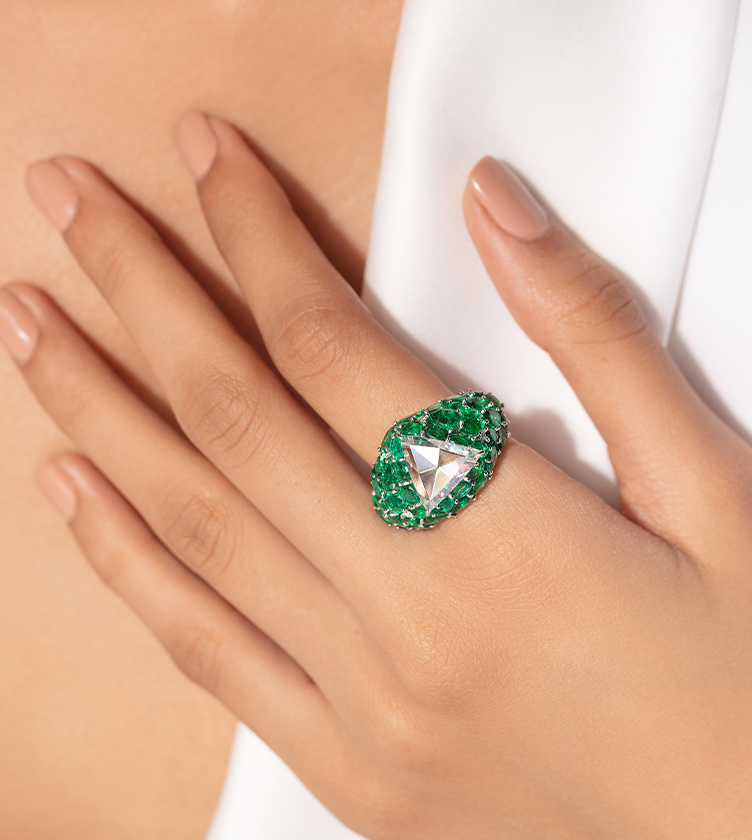 PRISMATI EMERALD AND DIAMOND RING