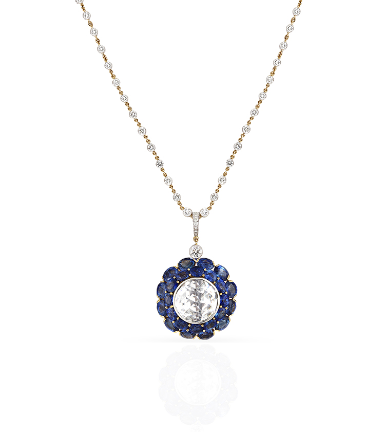 THE AZURA SAPPHIRE AND DIAMOND PENDANT AND BROOCH