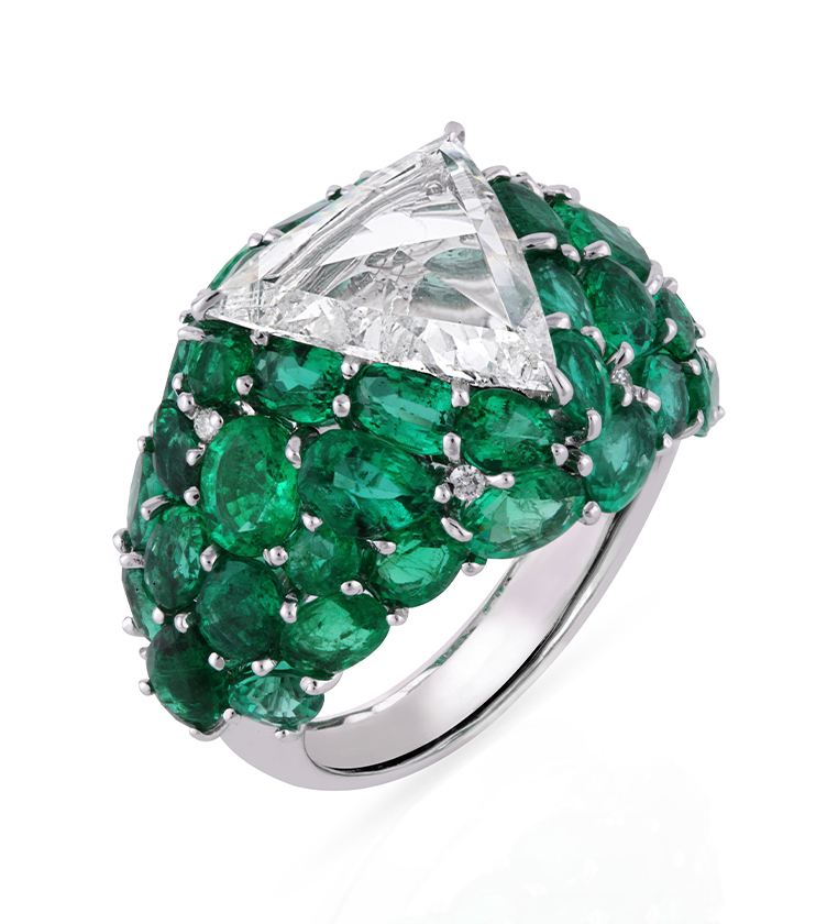 PRISMATI EMERALD AND DIAMOND RING